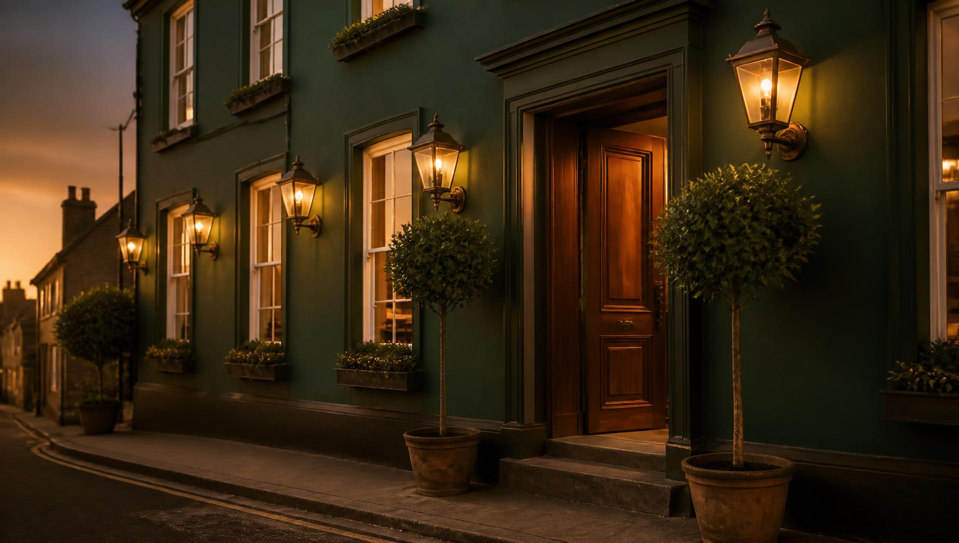 The Jubilee Hotel's warmly lit facade at dusk in Uitenhage